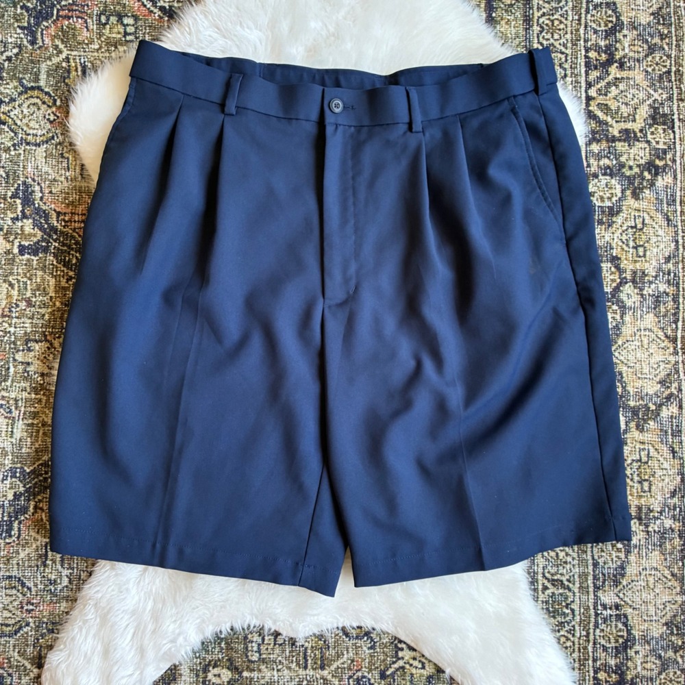 PGA Tour Mens Navy Blue Pleated Golf Shorts Size 36 AZ818